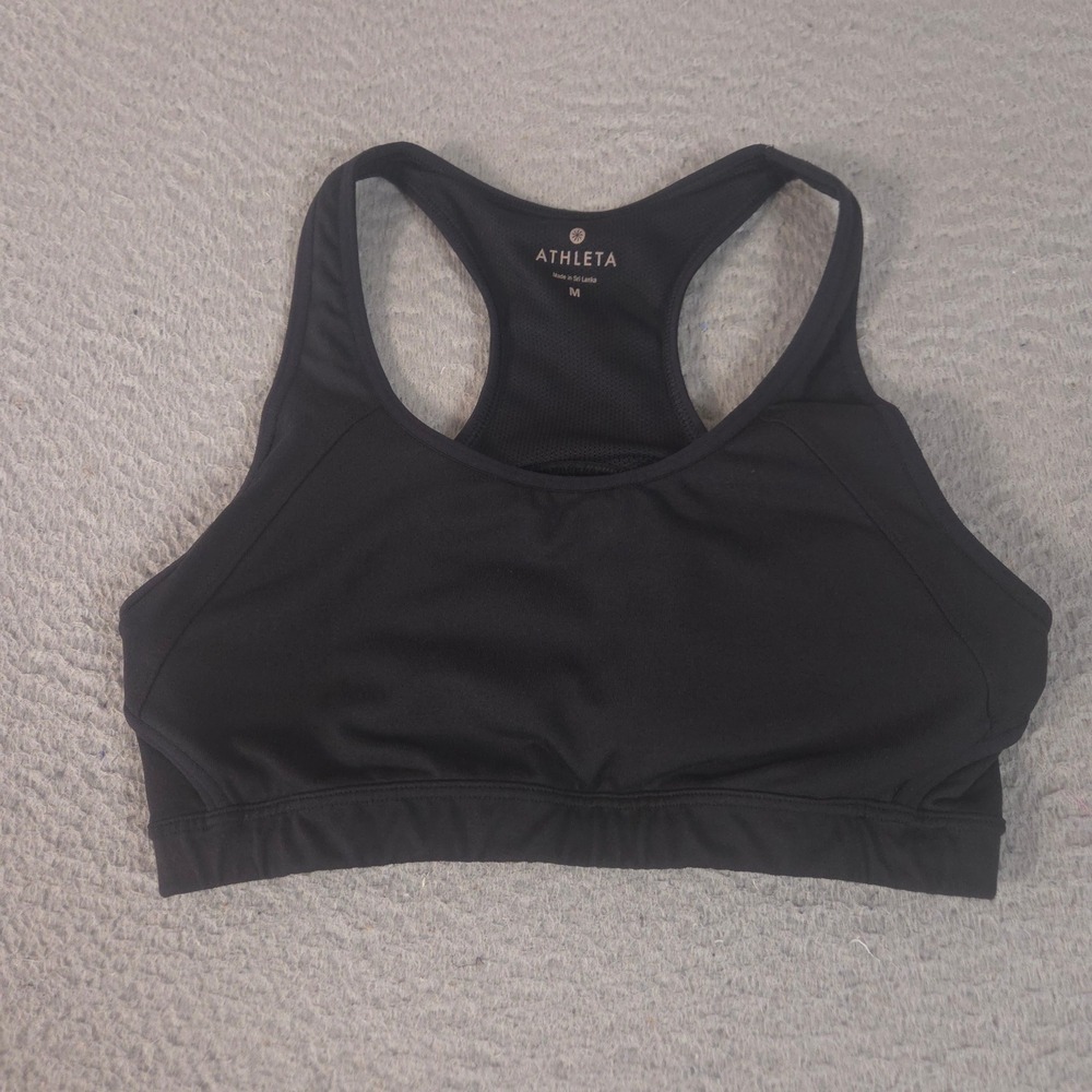 Athleta Bra Womens Medium Black Double Dare Racerback Mesh Cutout Activewear